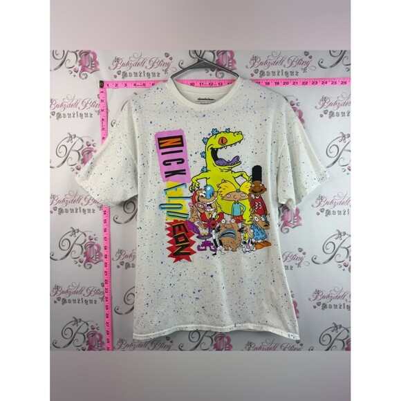Nickelodeon Tops - Nickelodeon tshirt Graphic Tee White Speckled Rugrats & Cartoon characters